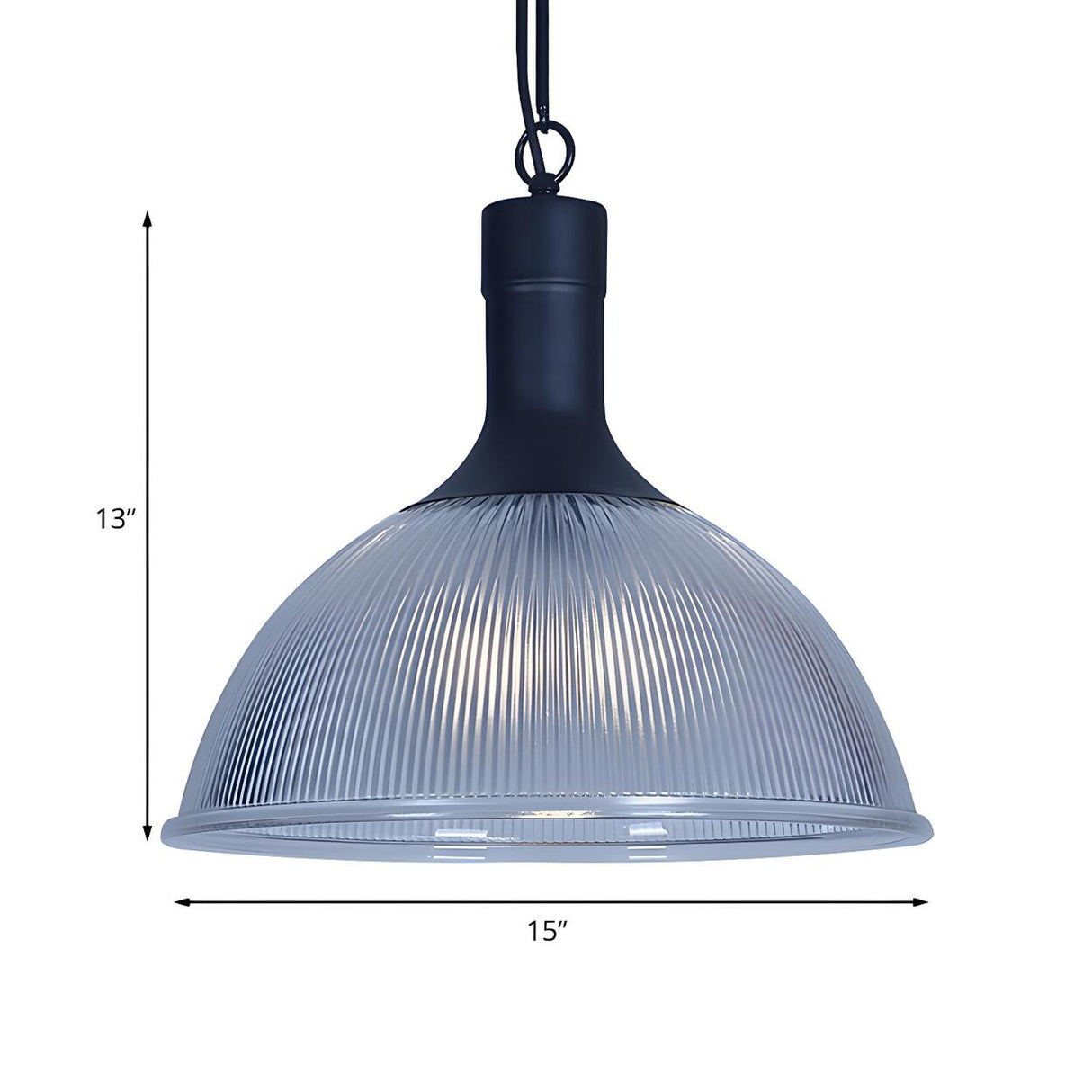 Industrial Ribbed Glass Black Dining Room Pendant Light 