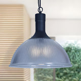 Industrial Ribbed Glass Black Dining Room Pendant Light Image - 2