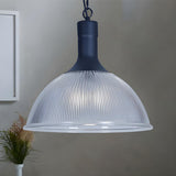 Industrial Ribbed Glass Black Dining Room Pendant Light Image - 3