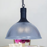 Industrial Ribbed Glass Black Dining Room Pendant Light Image - 4