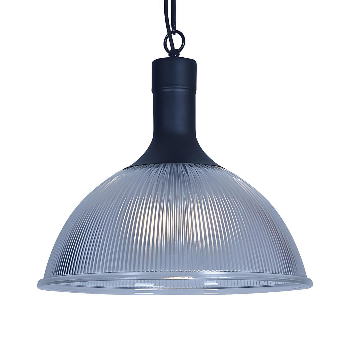 Industrial Ribbed Glass Black Dining Room Pendant Light Image - 5