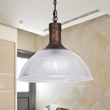 Industrial Ribbed Glass Black Dining Room Pendant Light Image - 6