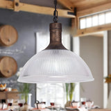 Industrial Ribbed Glass Black Dining Room Pendant Light Image - 7