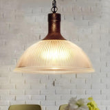 Industrial Ribbed Glass Black Dining Room Pendant Light Image - 8