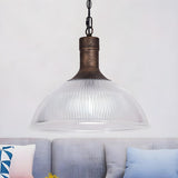 Industrial Ribbed Glass Black Dining Room Pendant Light Image - 9