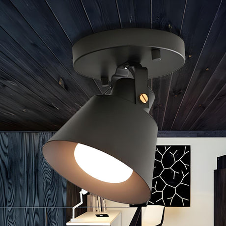 Industrial Rotatable Black Cone Semi-Flush Mount Light Image - 1