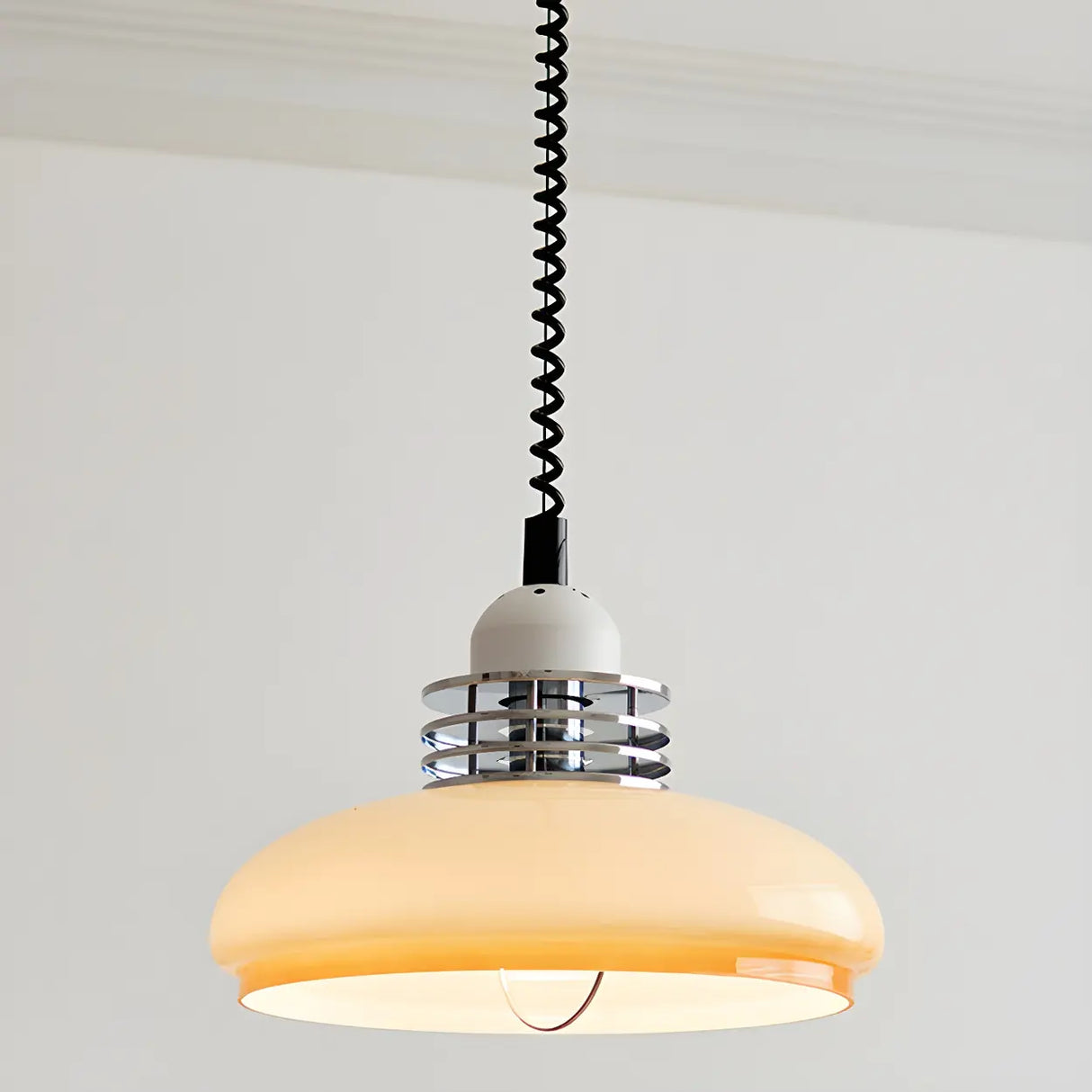 Industrial Round Dome Pendant Light Beige Medium Kitchen Image - 2