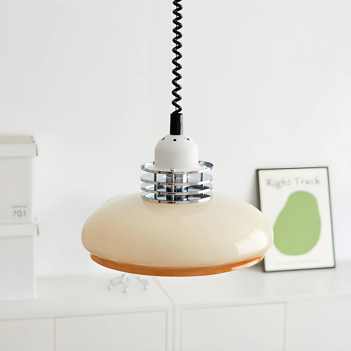 Industrial Round Dome Pendant Light Beige Medium Kitchen Image - 3