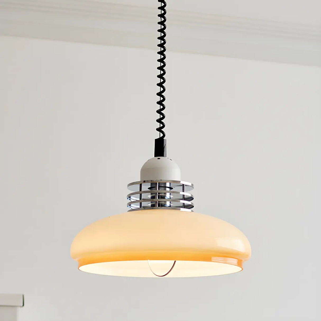 Industrial Round Dome Pendant Light Beige Medium Kitchen Image - 5