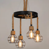 Industrial Round Geometric Rope Kitchen Black Chandelier Image - 10