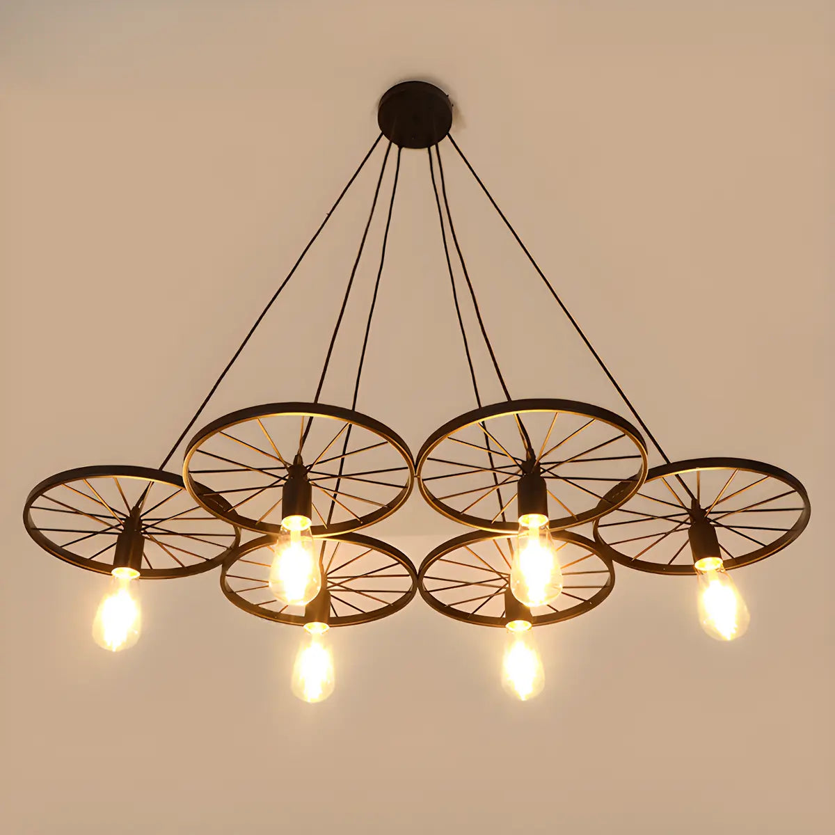 Industrial Round Geometric Rope Kitchen Black Chandelier Image - 15