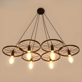 Industrial Round Geometric Rope Kitchen Black Chandelier Image - 15