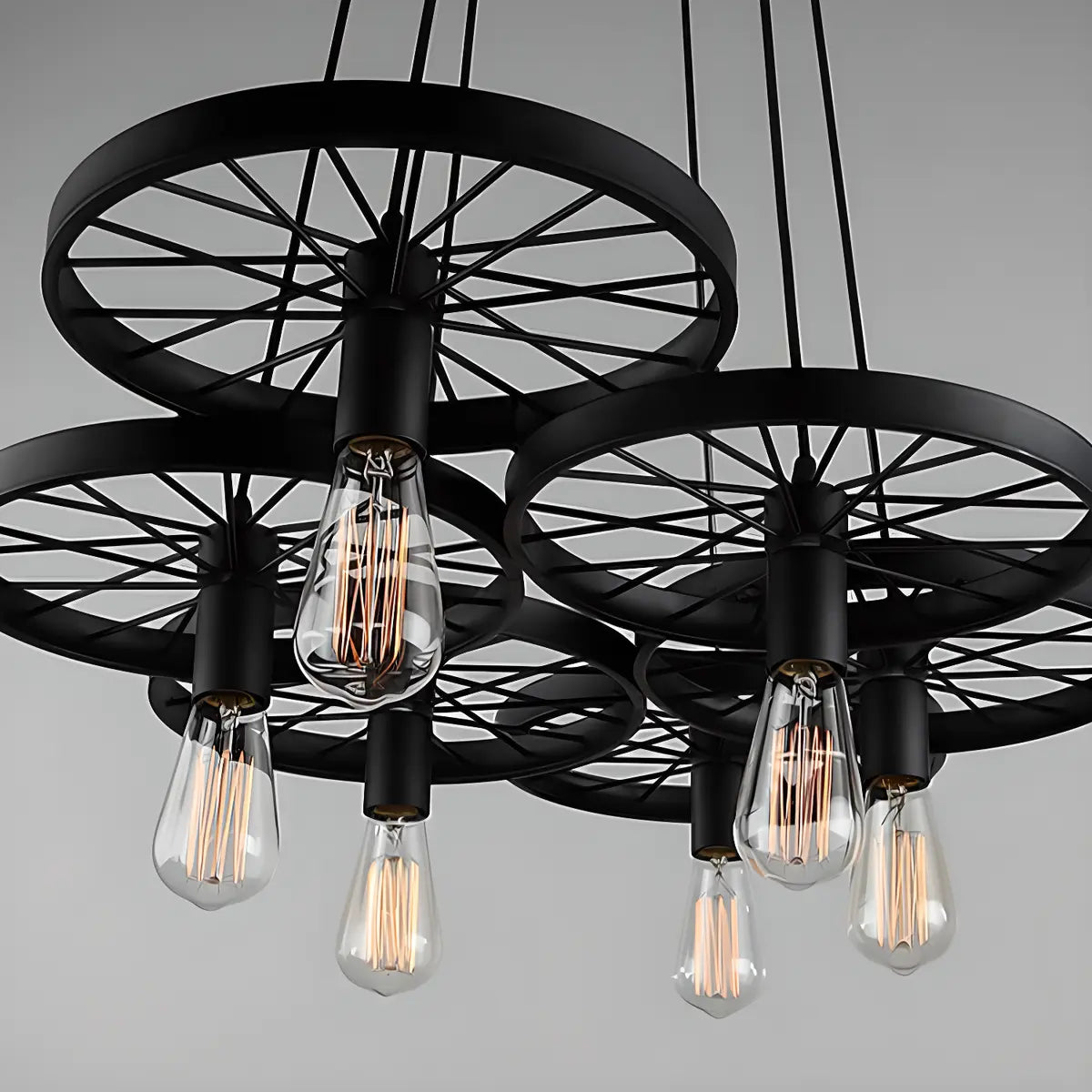 Industrial Round Geometric Rope Kitchen Black Chandelier Image - 22