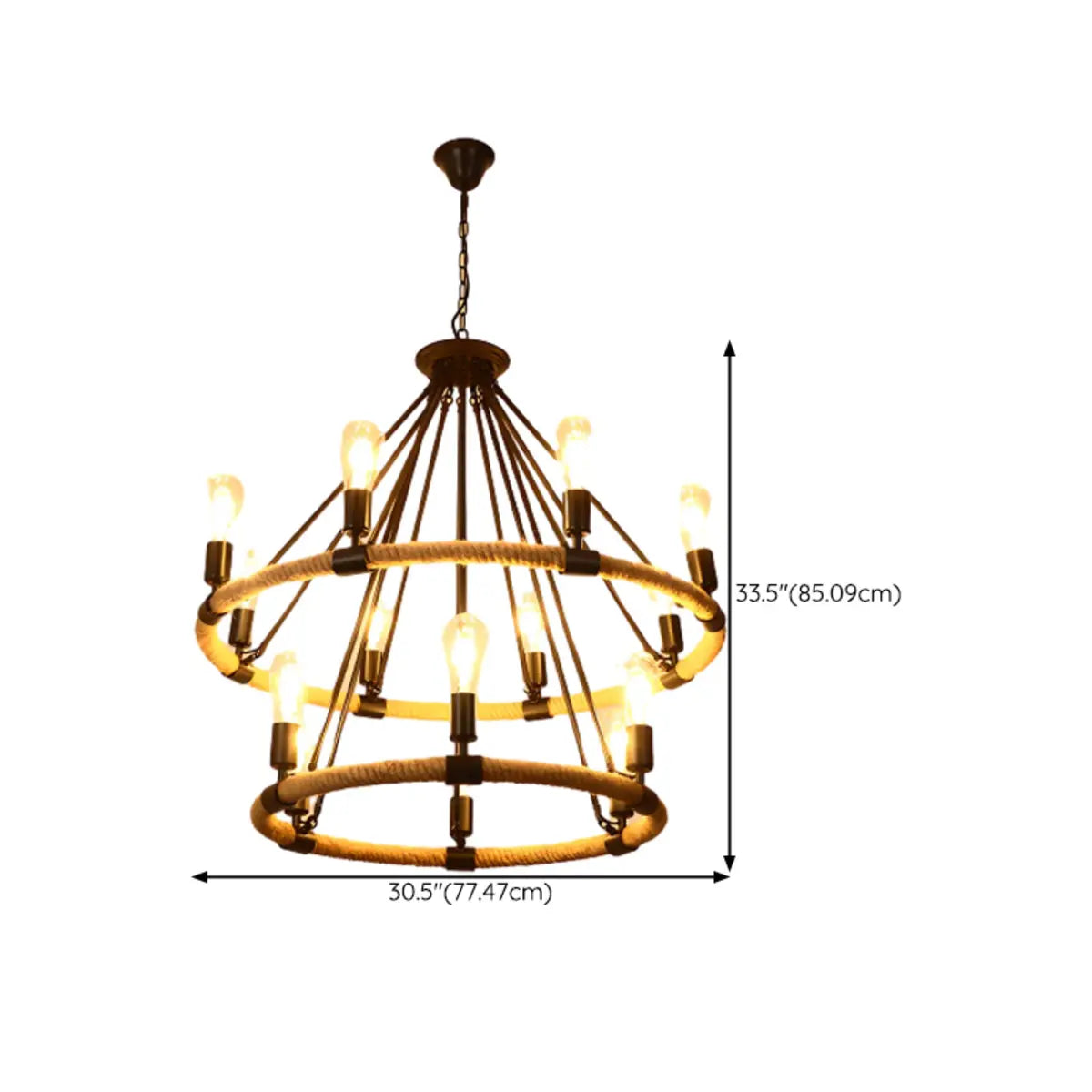 Industrial Round Geometric Rope Kitchen Black Chandelier Image - 38