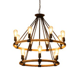 Industrial Round Geometric Rope Kitchen Black Chandelier Image - 5