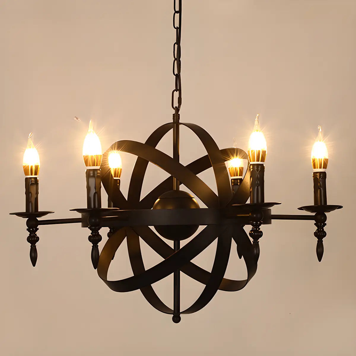 Industrial Round Geometric Rope Kitchen Black Chandelier Image - 8