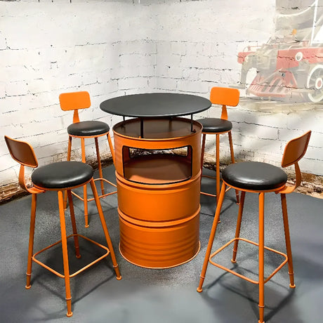 Industrial Round Metal Orange Bar Set with Storage Image - 1