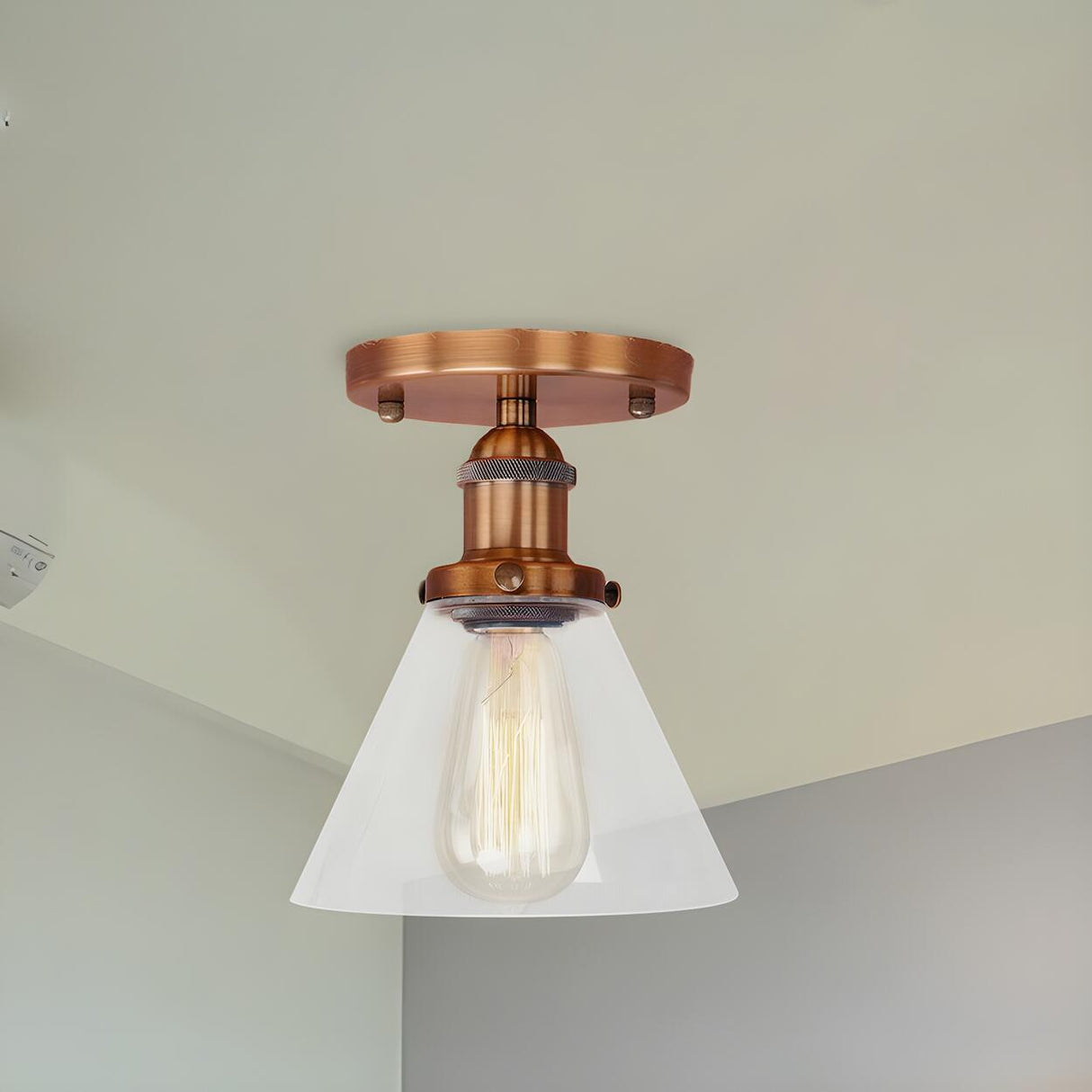 Industrial Rust Cone Clear Glass Flush Mount Light Image - 11