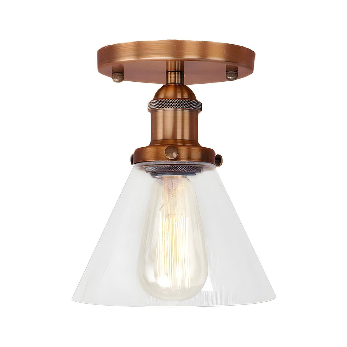 Industrial Rust Cone Clear Glass Flush Mount Light Image - 13