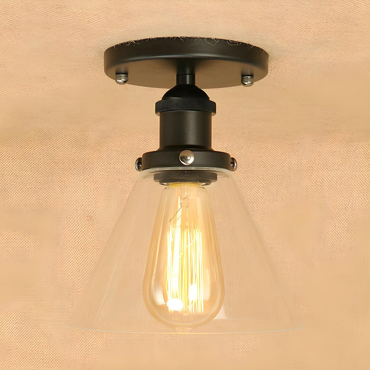 Industrial Rust Cone Clear Glass Flush Mount Light Image - 18