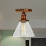 Industrial Rust Cone Clear Glass Flush Mount Light Image - 2