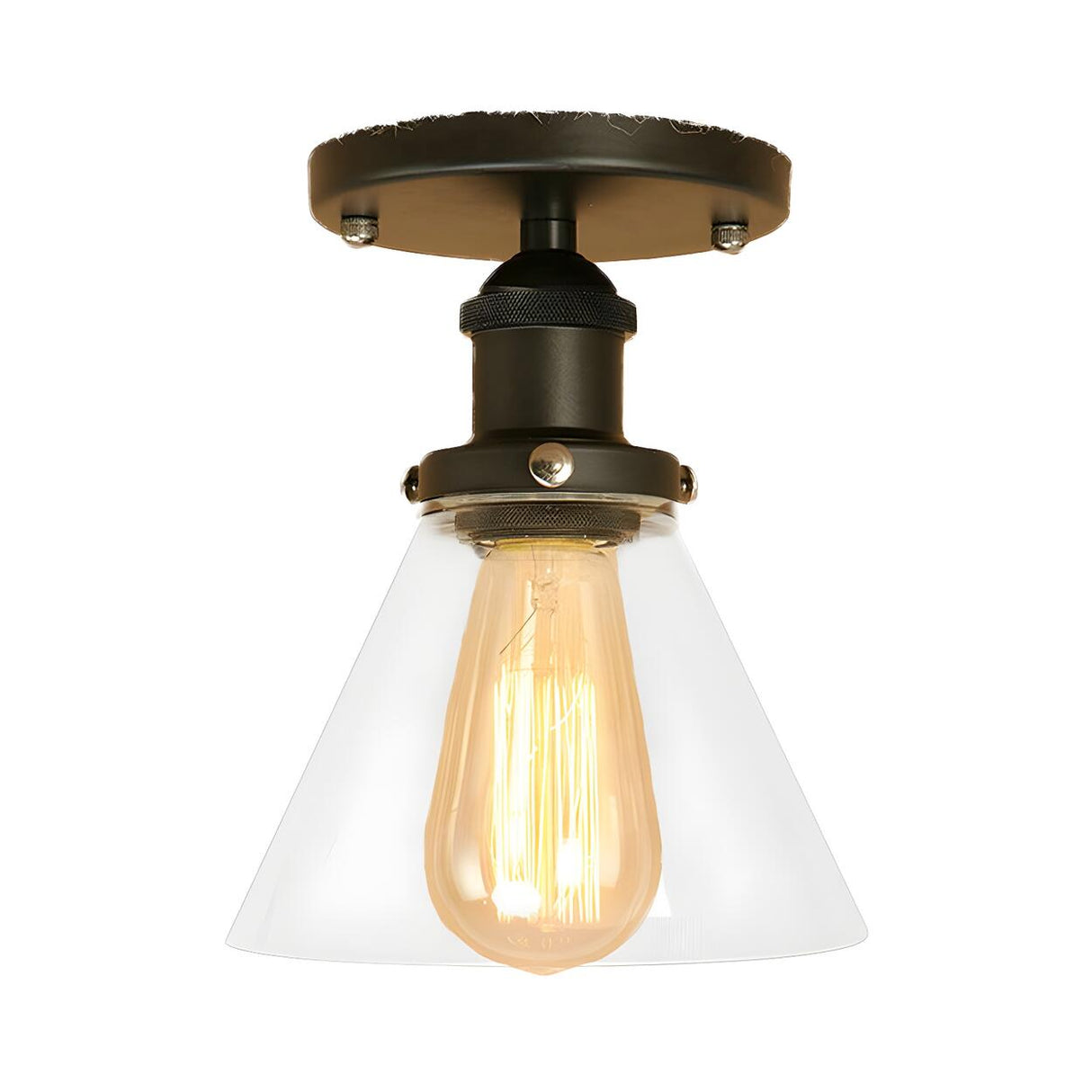 Industrial Rust Cone Clear Glass Flush Mount Light Image - 21