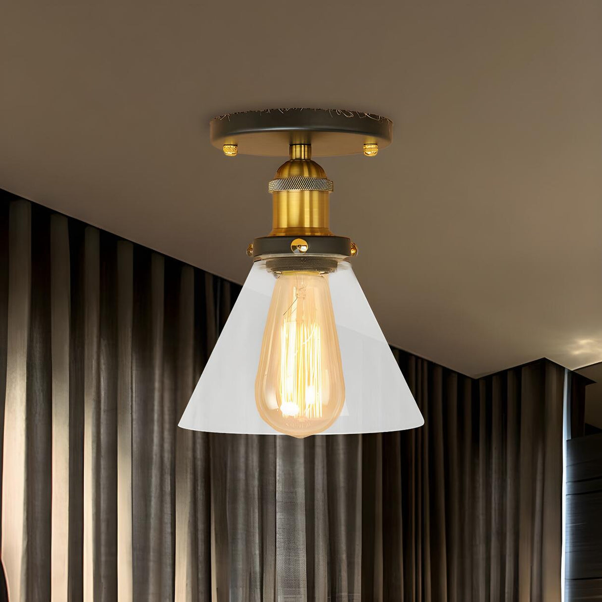 Industrial Rust Cone Clear Glass Flush Mount Light Image - 23