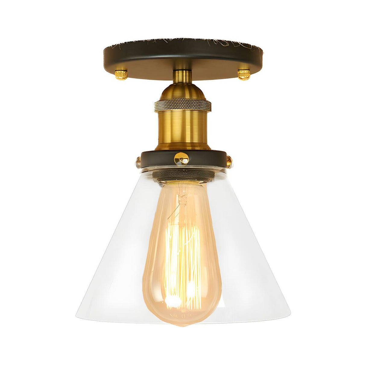 Industrial Rust Cone Clear Glass Flush Mount Light Image - 25