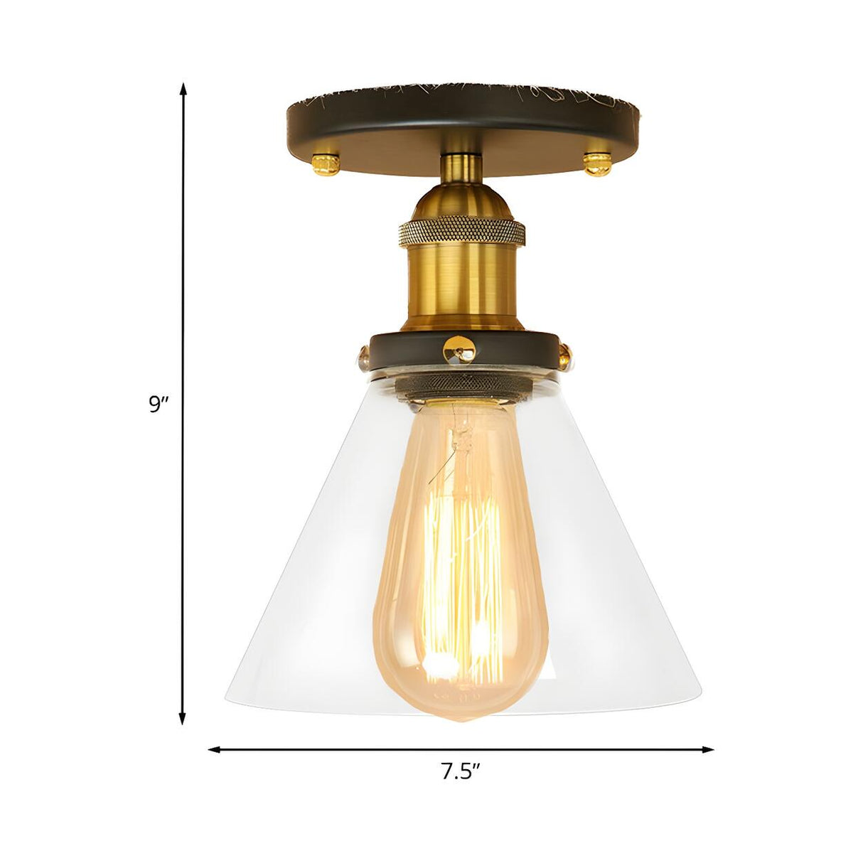 Industrial Rust Cone Clear Glass Flush Mount Light Image - 26