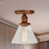 Industrial Rust Cone Clear Glass Flush Mount Light Image - 3