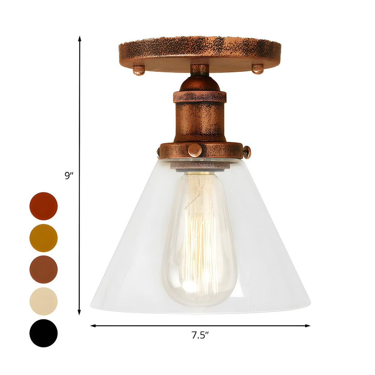 Industrial Rust Cone Clear Glass Flush Mount Light Image - 5