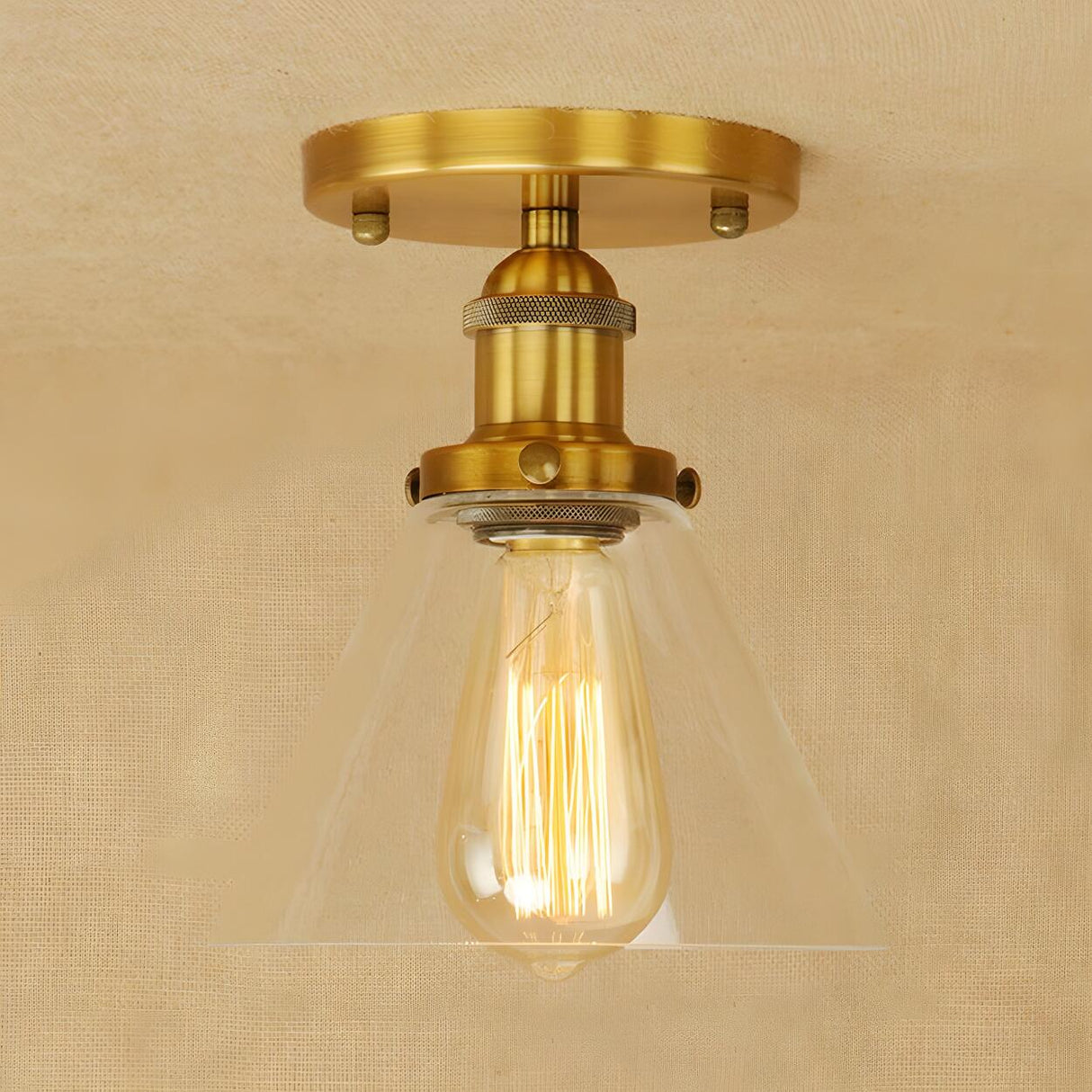 Industrial Rust Cone Clear Glass Flush Mount Light Image - 6