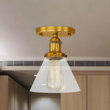 Industrial Rust Cone Clear Glass Flush Mount Light Image - 7