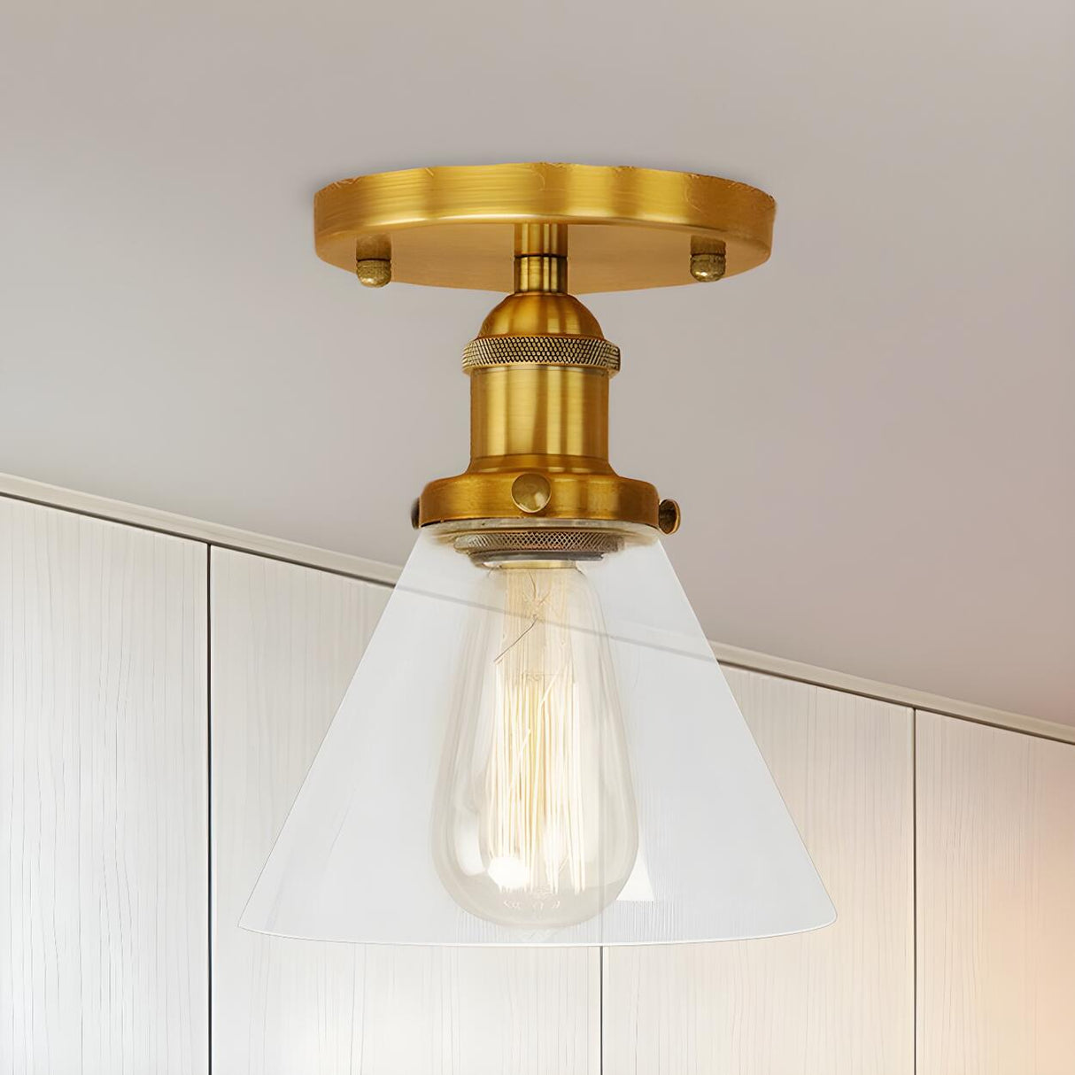 Industrial Rust Cone Clear Glass Flush Mount Light Image - 8