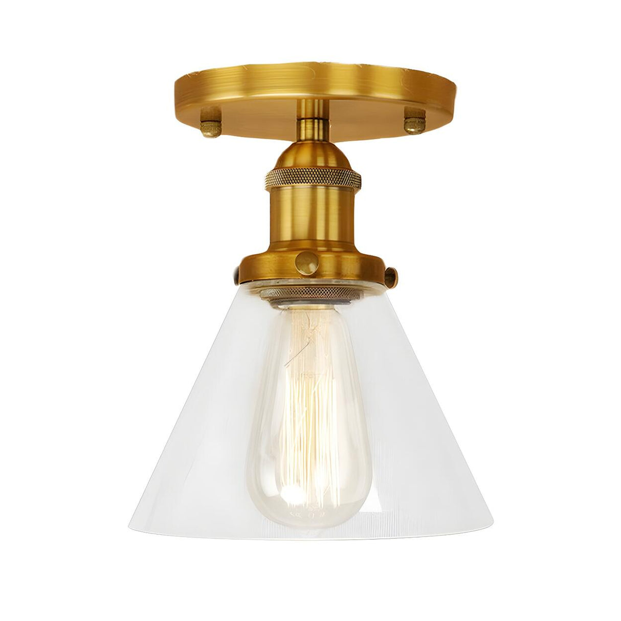 Industrial Rust Cone Clear Glass Flush Mount Light Image - 9