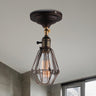 Industrial Rust Metal Caged Semi-Flush Mount Light Image - 1