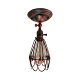 Industrial Rust Metal Caged Semi-Flush Mount Light Image - 13