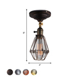 Industrial Rust Metal Caged Semi-Flush Mount Light Image - 5