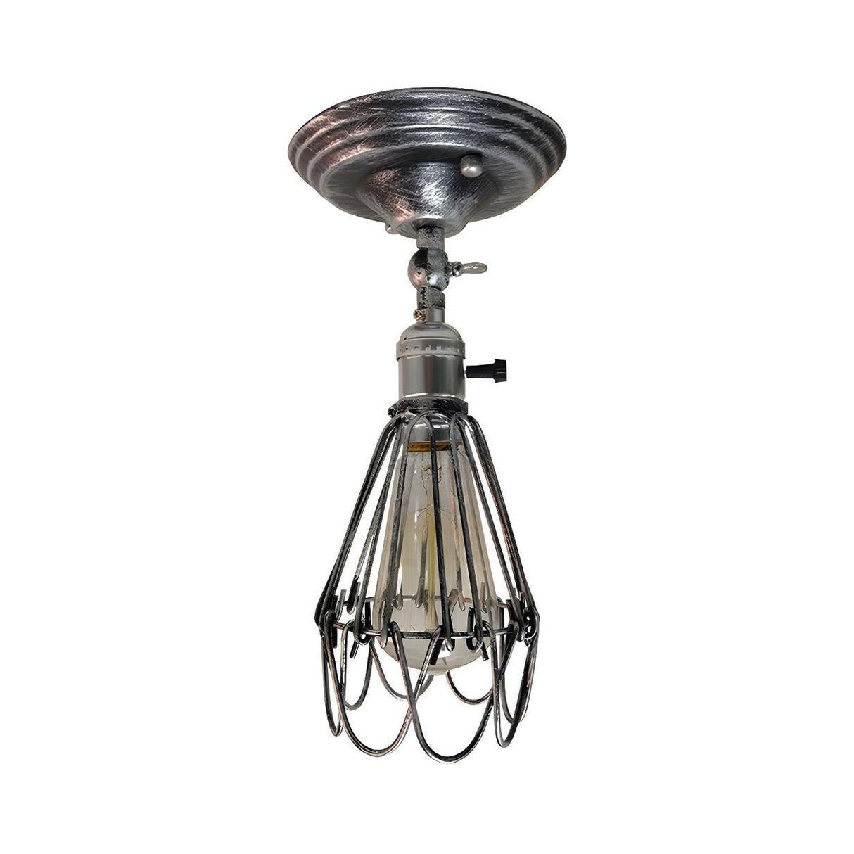 Industrial Rust Metal Caged Semi-Flush Mount Light Image - 9