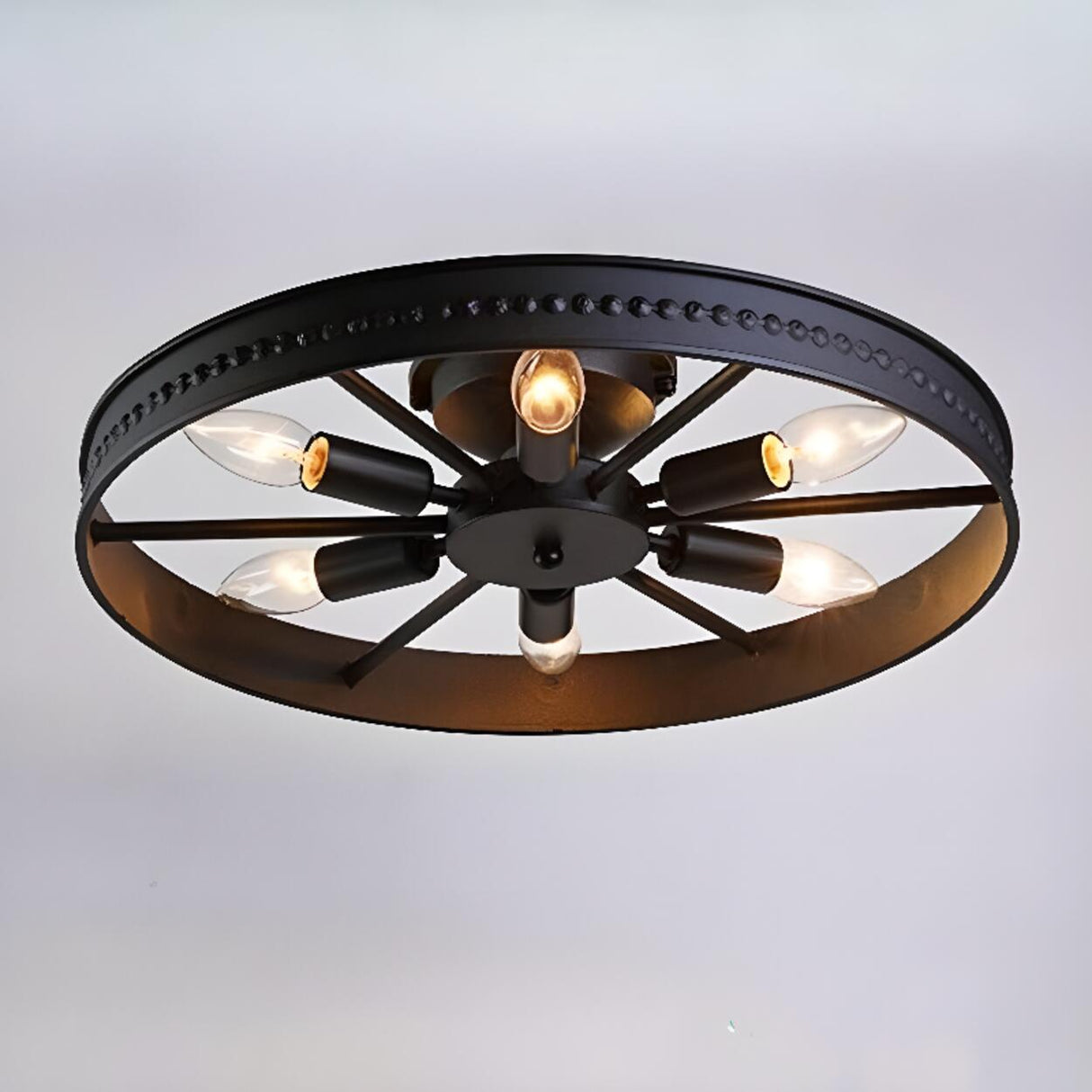 Industrial Rust Wheel Semi-Flush Mount Light 6-Light Image - 5