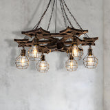 Industrial Rustic 6 Bulbs Bronze Cage Wheel Chandelier Image - 1