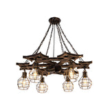 Industrial Rustic 6 Bulbs Bronze Cage Wheel Chandelier Image - 3