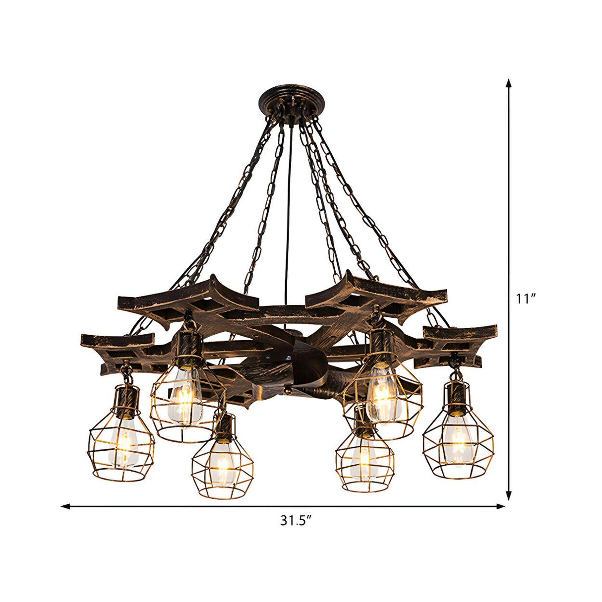 Industrial Rustic 6 Bulbs Bronze Cage Wheel Chandelier 