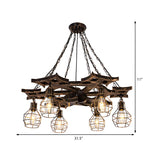 Industrial Rustic 6 Bulbs Bronze Cage Wheel Chandelier #size