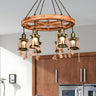 Industrial Rustic Lantern Wood Wagon Wheel Chandelier Image - 1