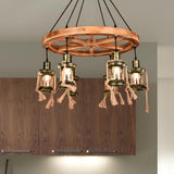 Industrial Rustic Lantern Wood Wagon Wheel Chandelier Image - 2