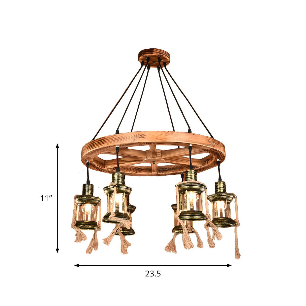 Industrial Rustic Lantern Wood Wagon Wheel Chandelier 