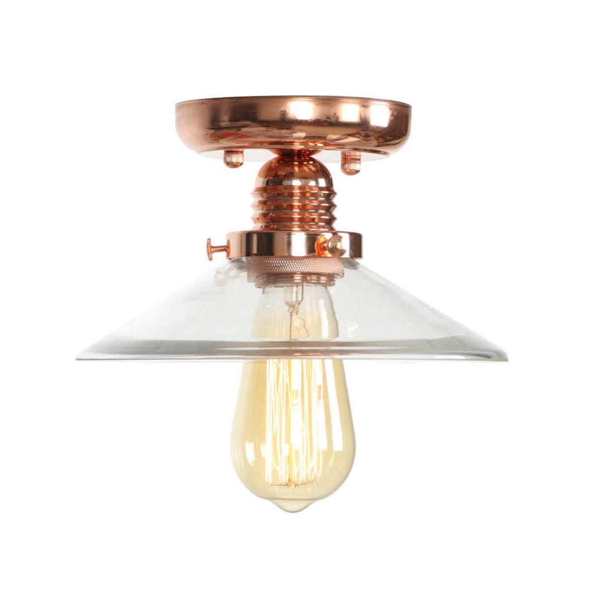 Industrial Saucer Copper Glass Semi-Flush Mount Light Image - 10