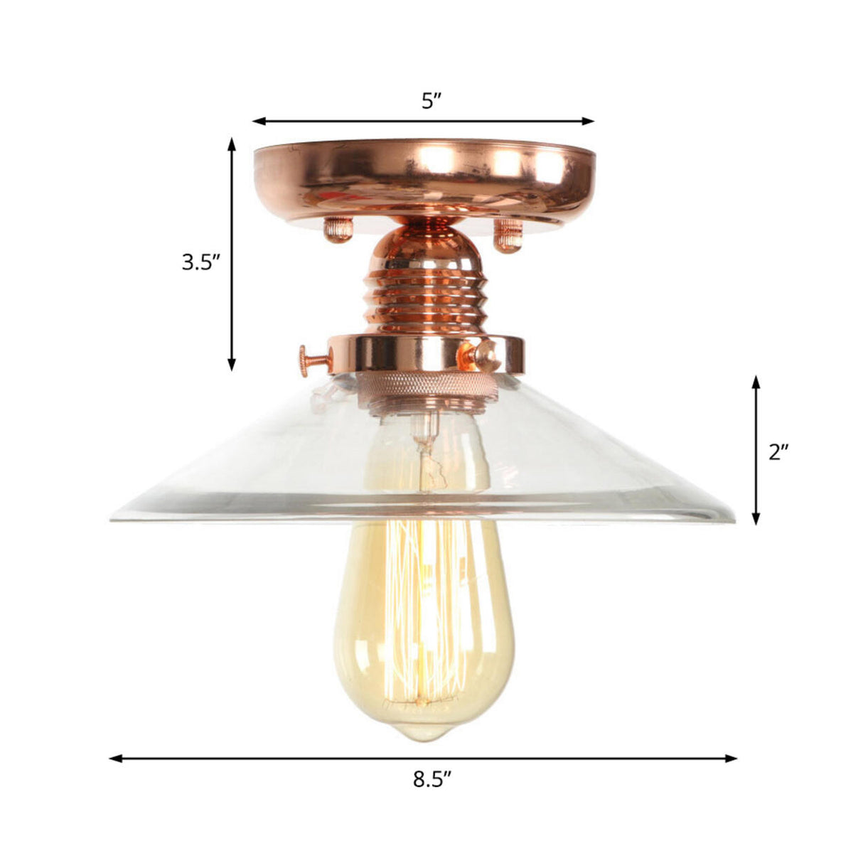 Industrial Saucer Copper Glass Semi-Flush Mount Light Image - 11