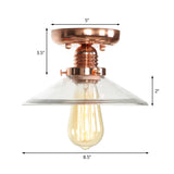 Industrial Saucer Copper Glass Semi-Flush Mount Light Image - 11